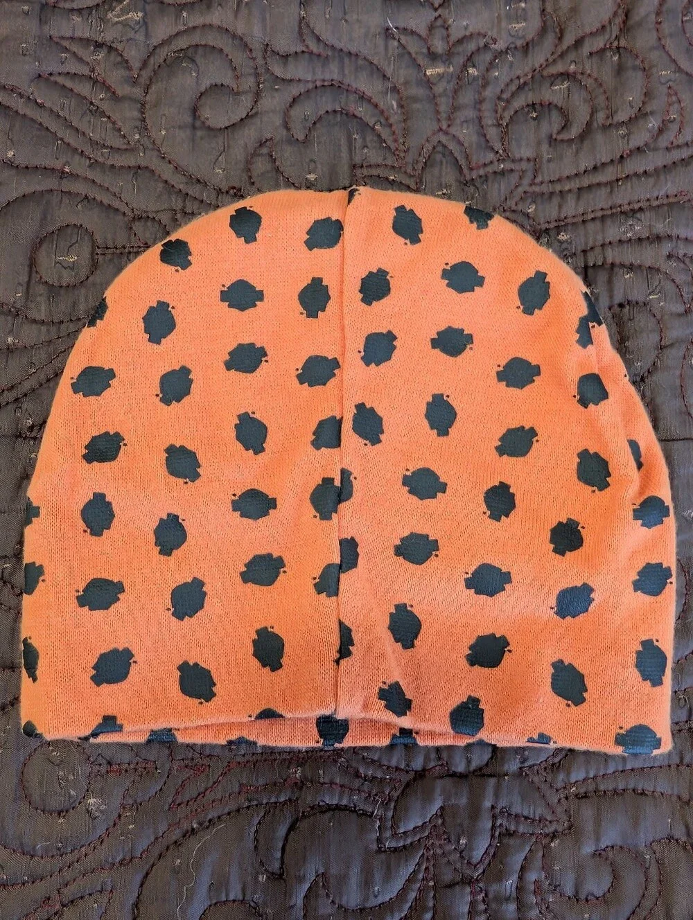 Harley-Davidson Infant Orange Beanie with Black Spot Pattern Size 0-6 Months